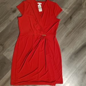 Charter Club Knit Cap-Sleeve Crossover Dress, Ravishing Red Size Large NWT